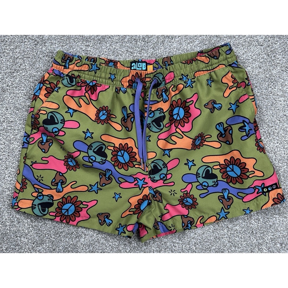 A-Lab Men's Medium Skippy Trippy 3" Inseam Board Shorts Green Trunks Alab